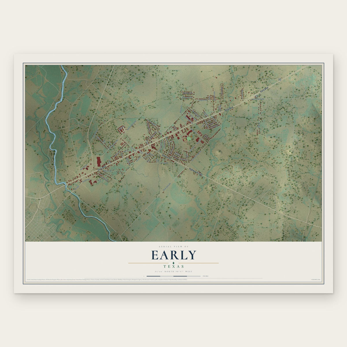 Early, Texas map print, the full design
