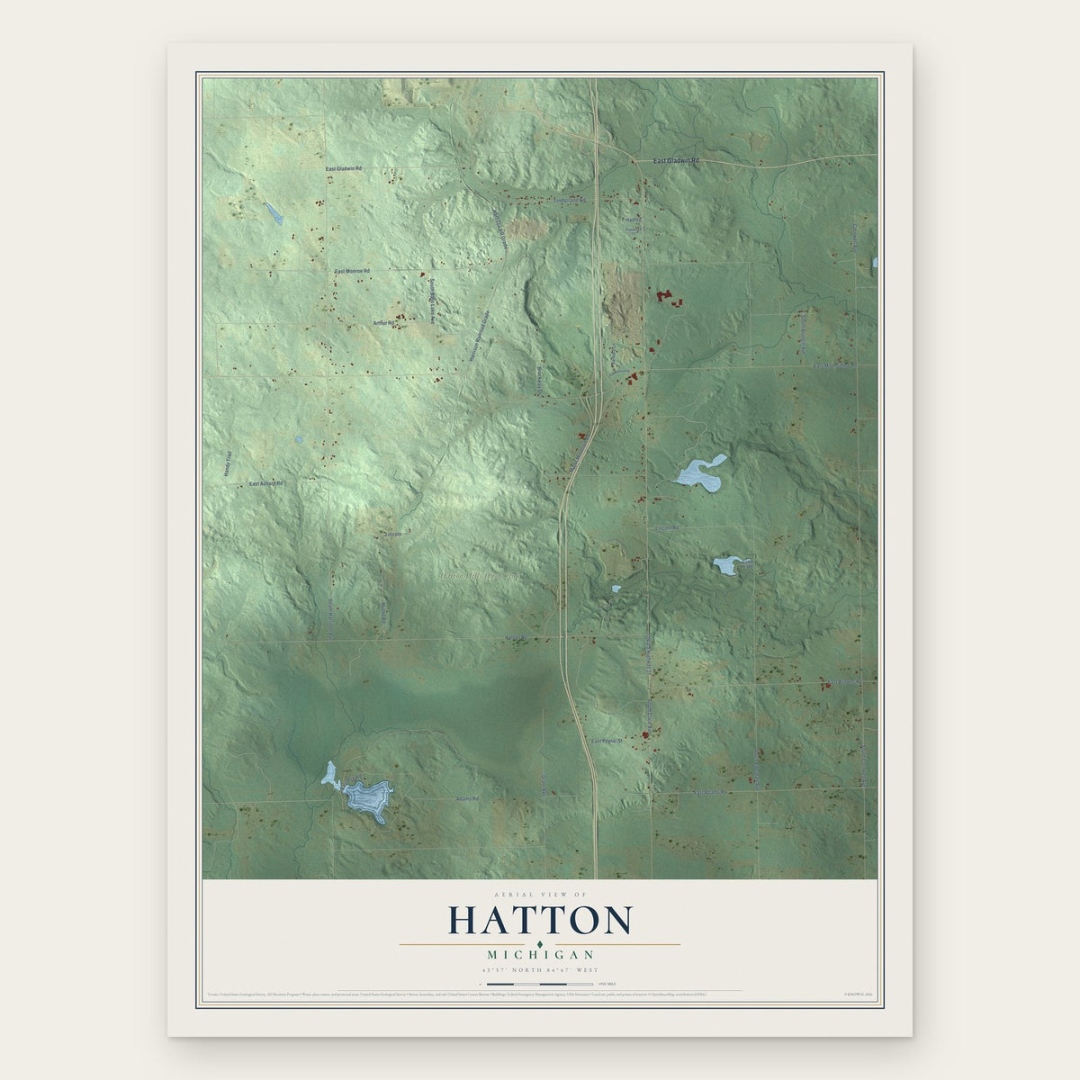 Hatton, Michigan map print, the full design