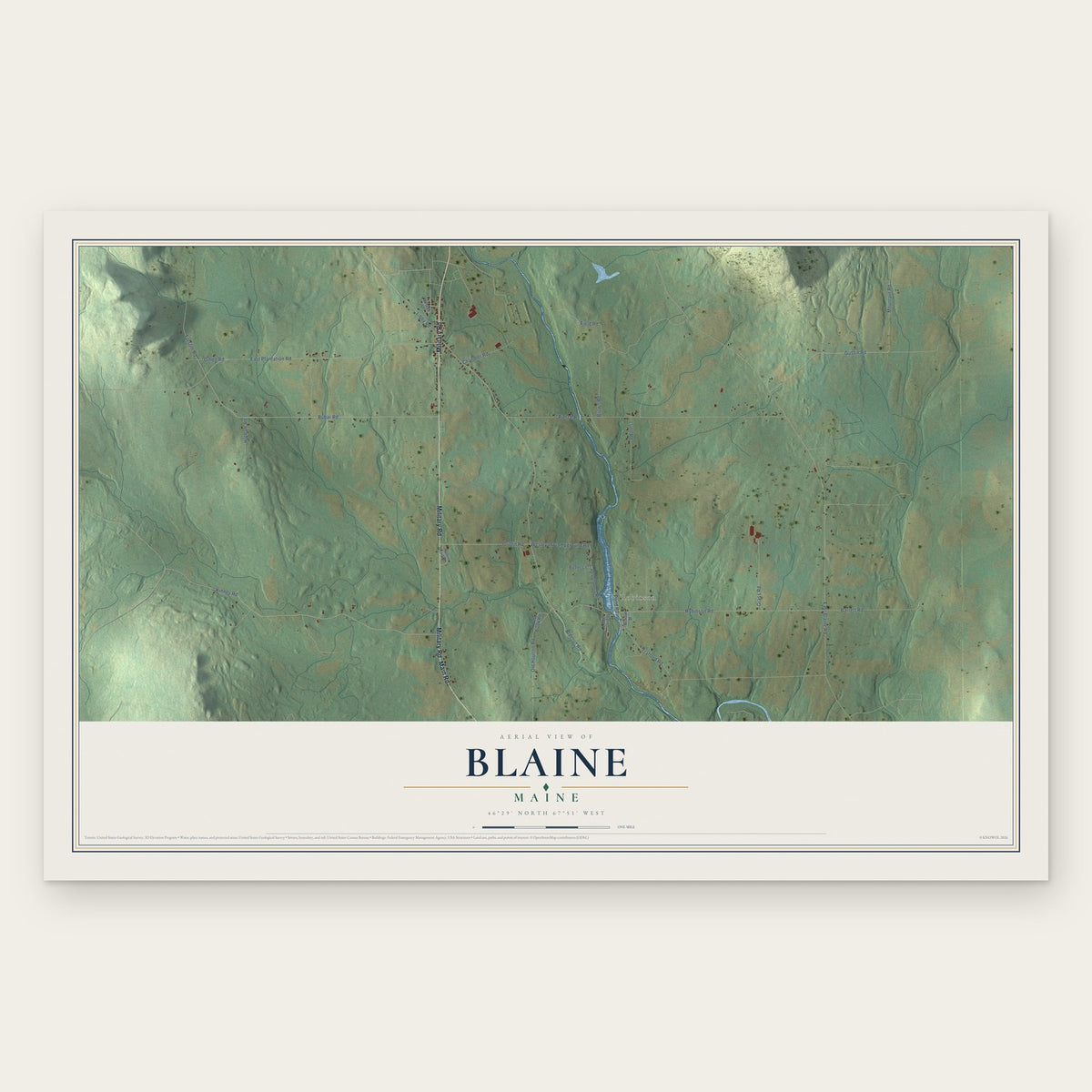 Blaine, Maine map print, the full design