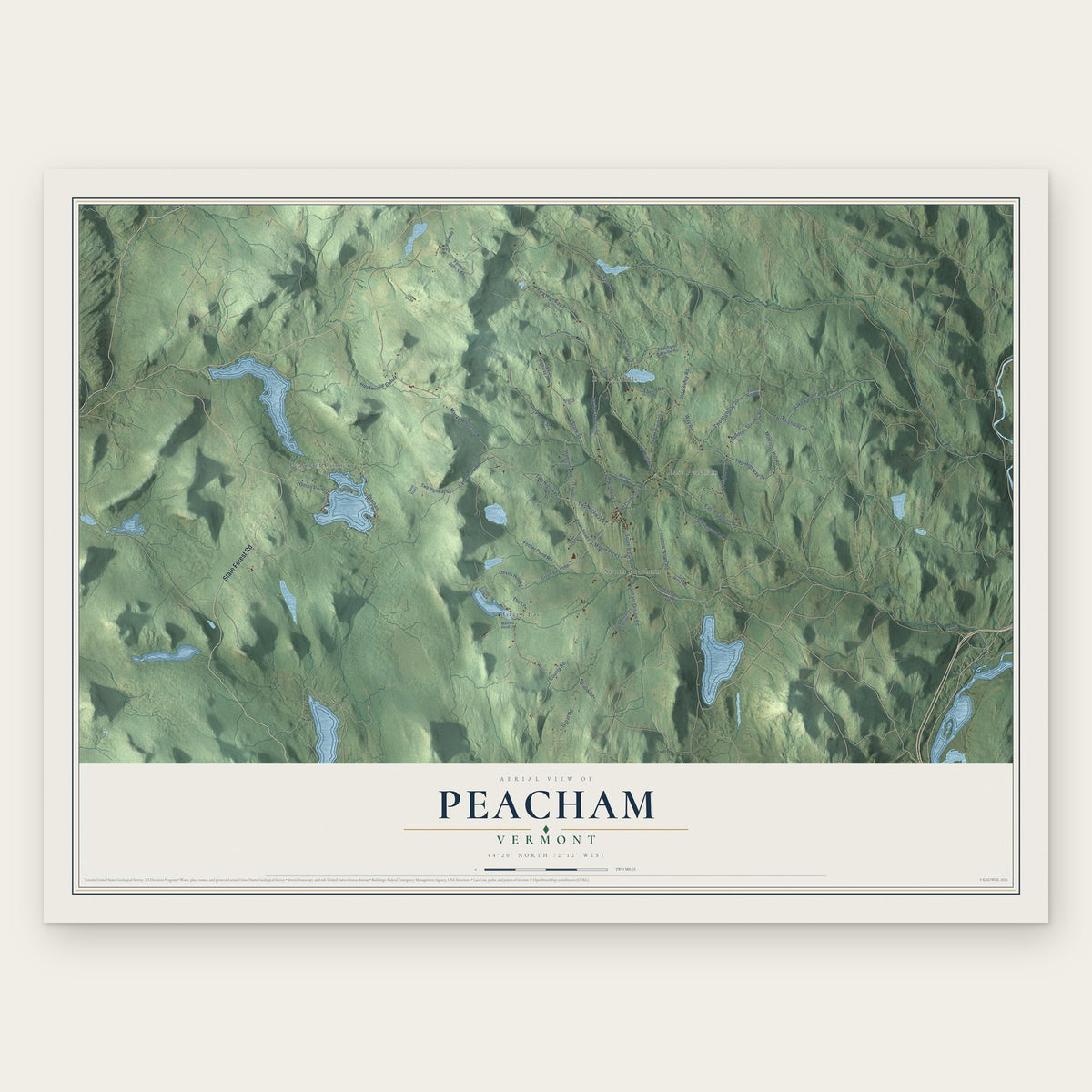 Peacham, Vermont map print, the full design