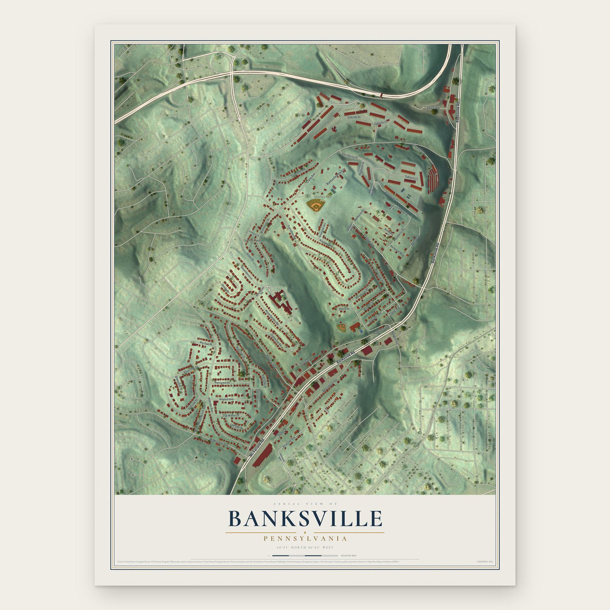 Banksville, Pennsylvania map print, the full design