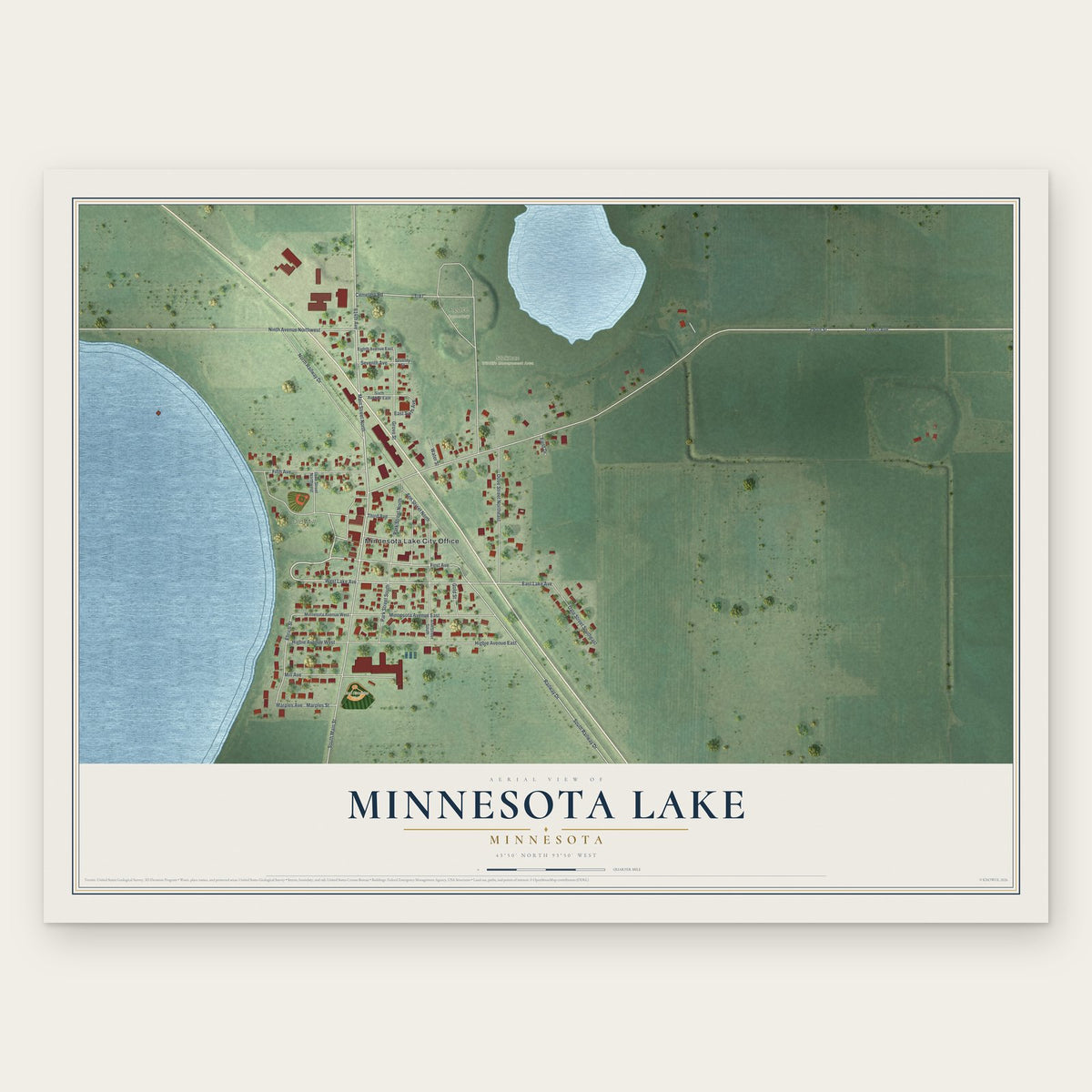 Minnesota Lake, Minnesota map print, the full design