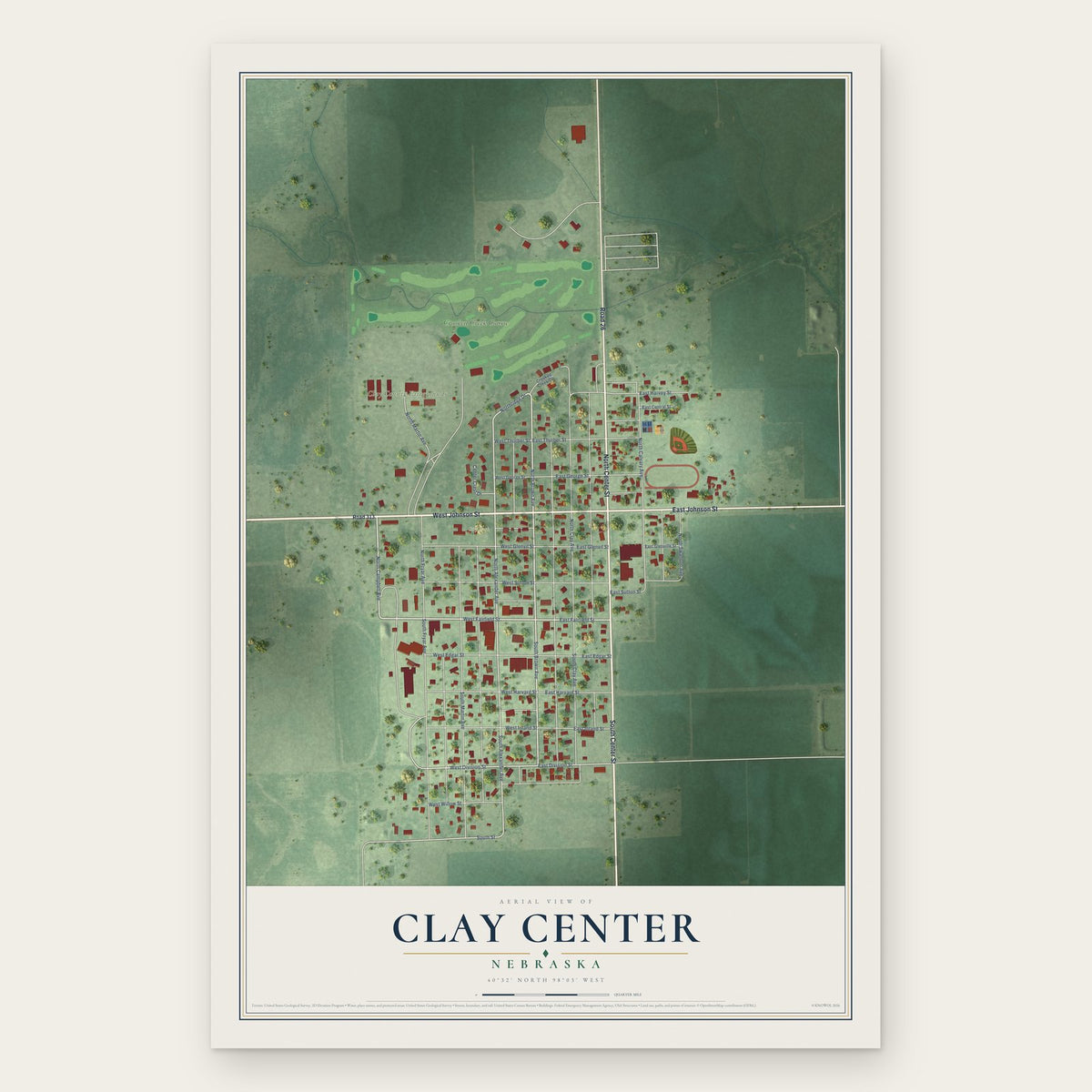 Clay Center, Nebraska map print, the full design