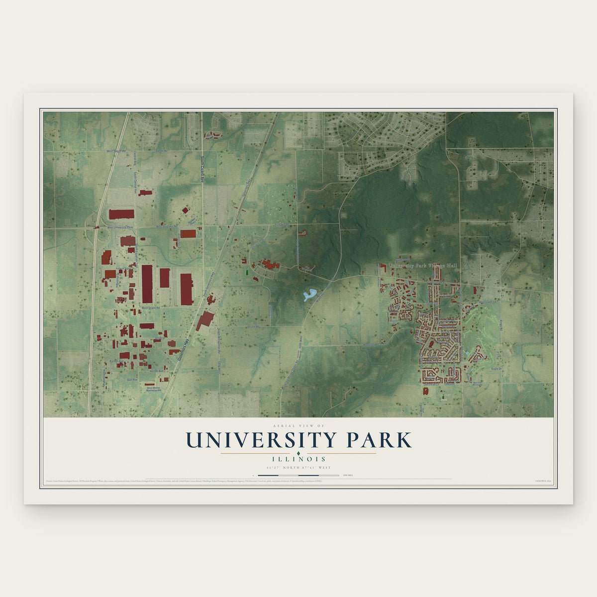 University Park, Illinois map print, the full design