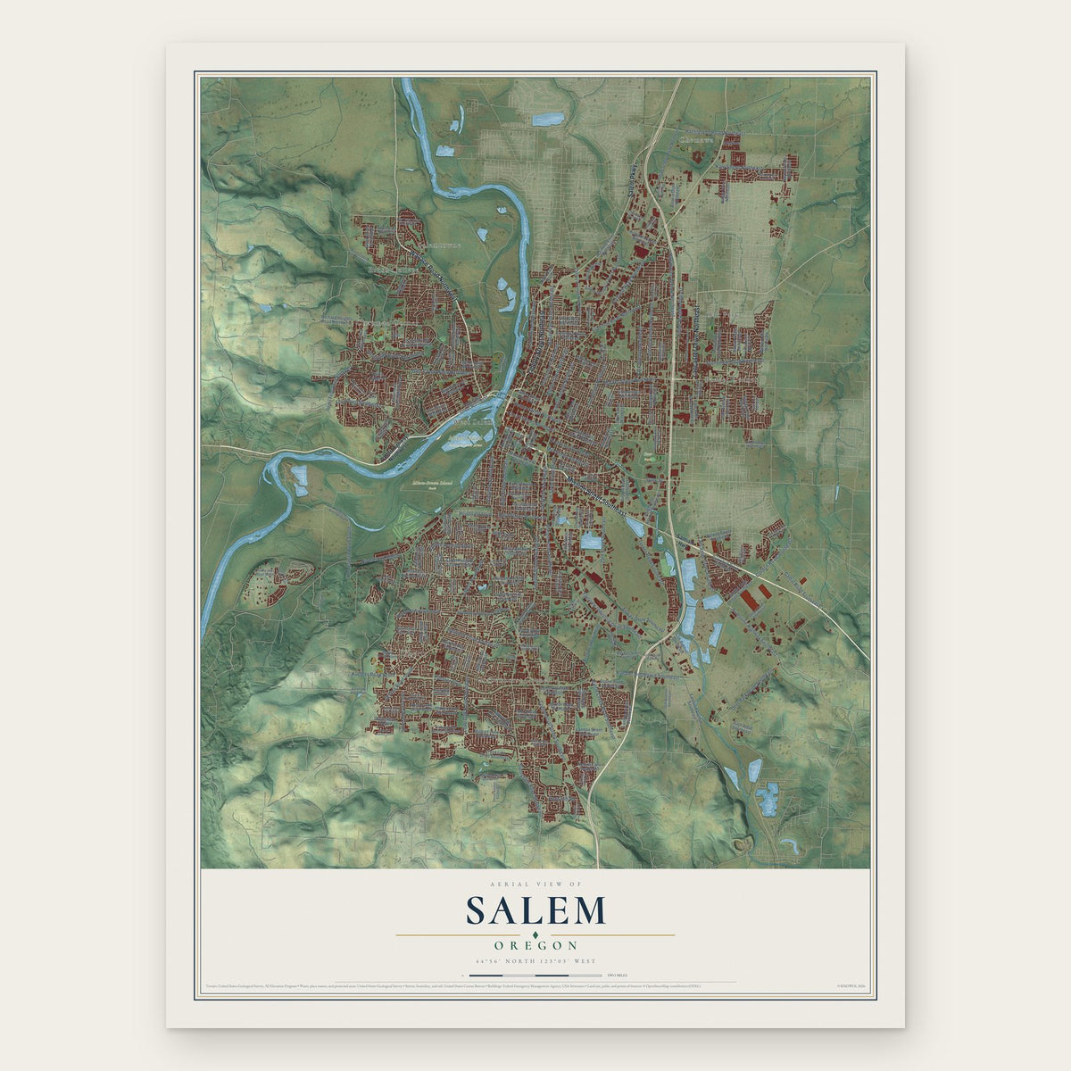 Salem, Oregon map print, the full design