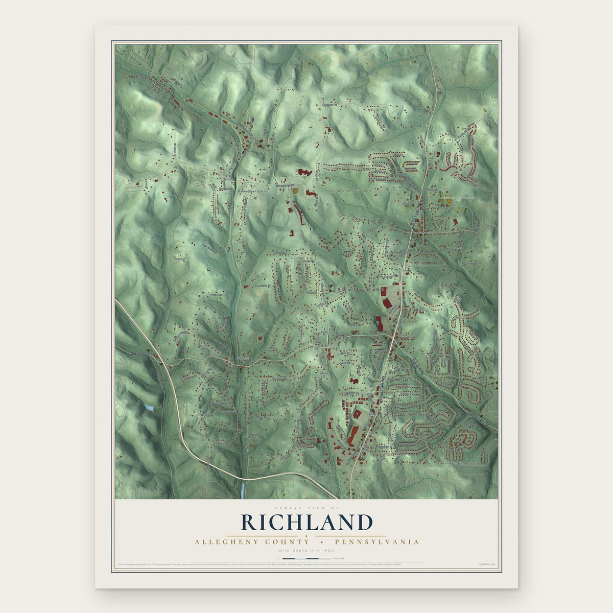 Richland, Allegheny County, Pennsylvania map print, the full design