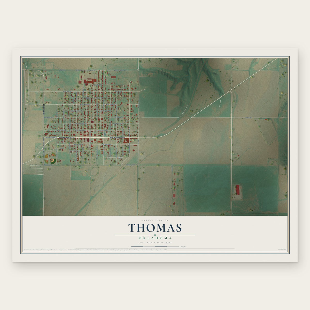 Thomas, Oklahoma map print, the full design