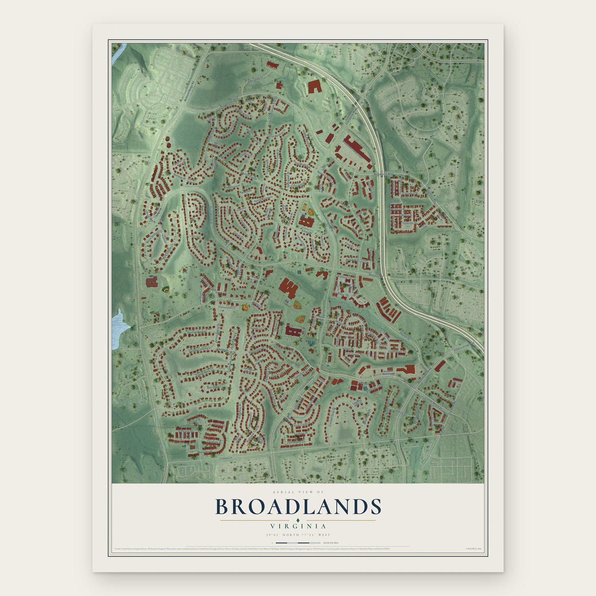 Broadlands, Virginia map print, the full design