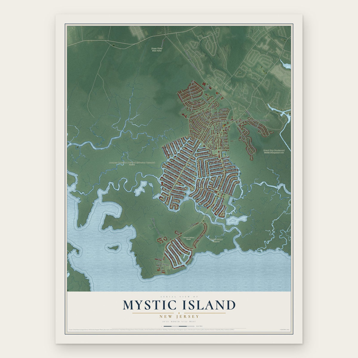 Mystic Island, New Jersey map print, the full design