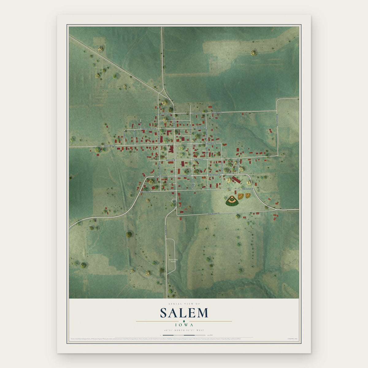Salem, Iowa map print, the full design