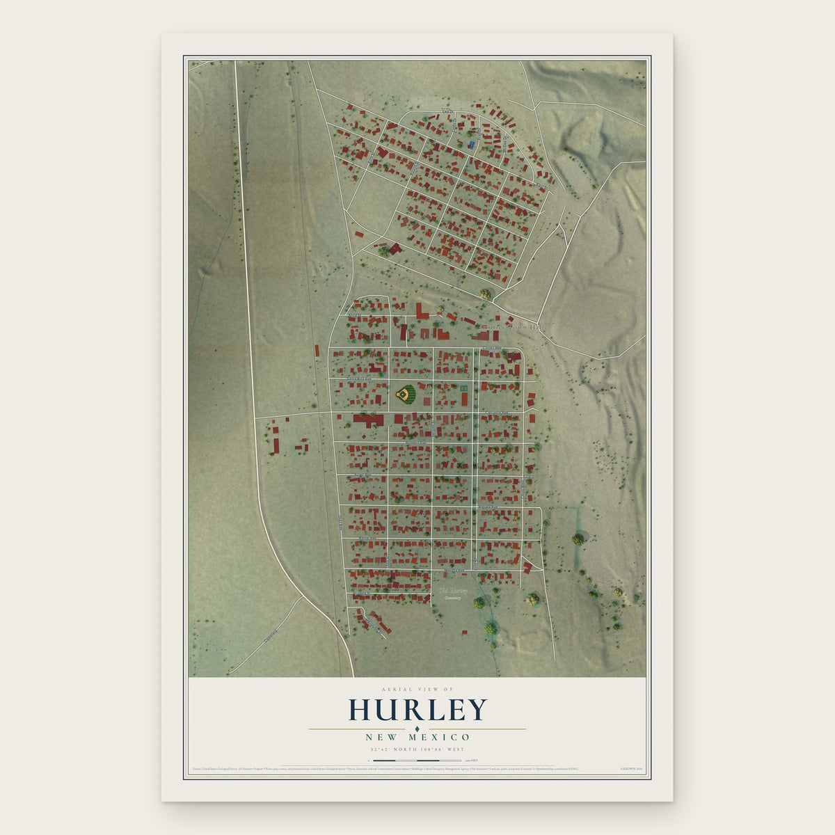Hurley, New Mexico map print, the full design