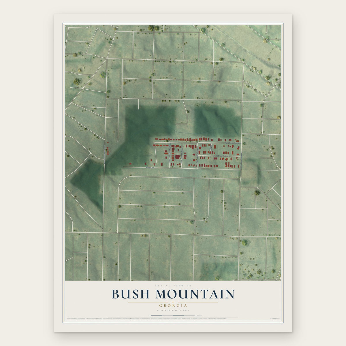 Bush Mountain, Georgia map print, the full design