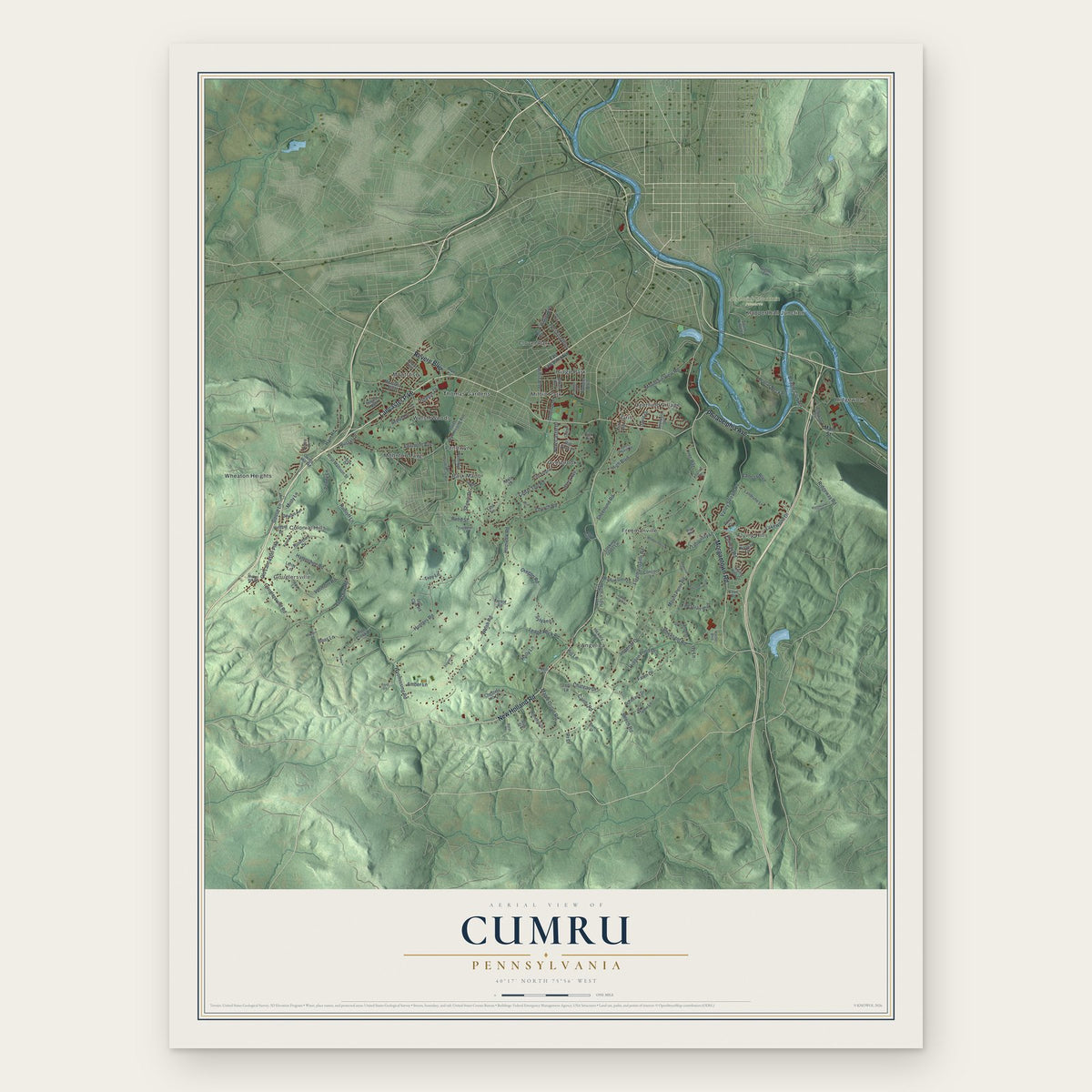 Cumru, Pennsylvania map print, the full design