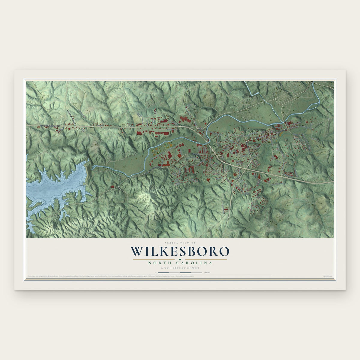 Wilkesboro, North Carolina map print, the full design