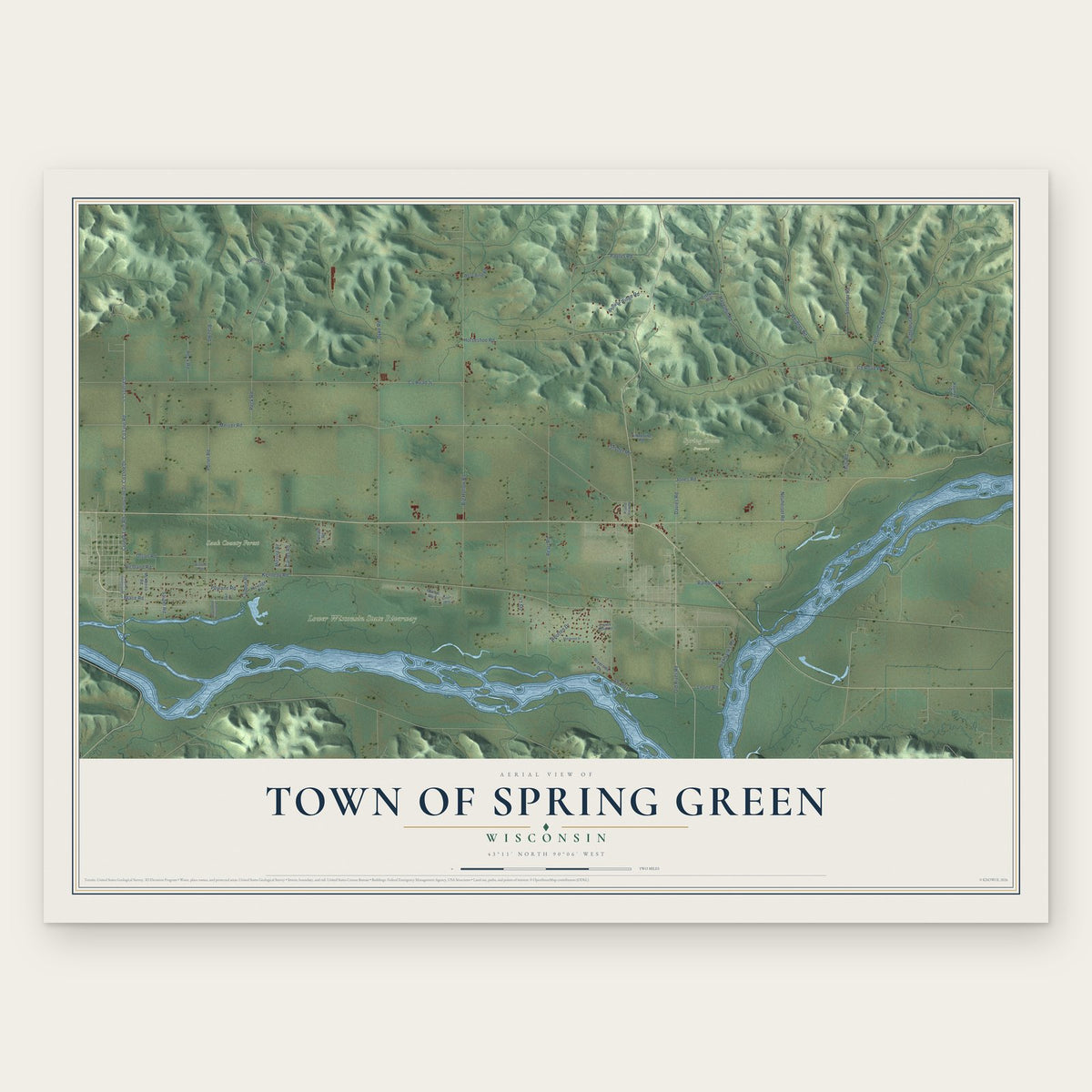 Town of Spring Green, Wisconsin map print, the full design