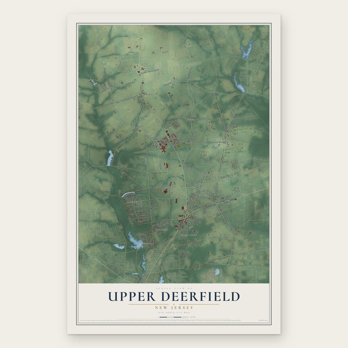 Upper Deerfield, New Jersey map print, the full design