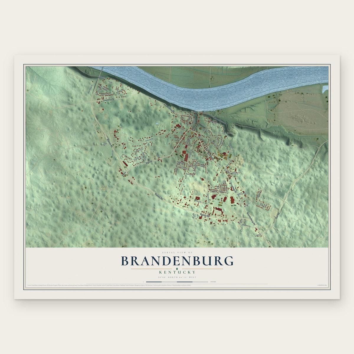 Brandenburg, Kentucky map print, the full design