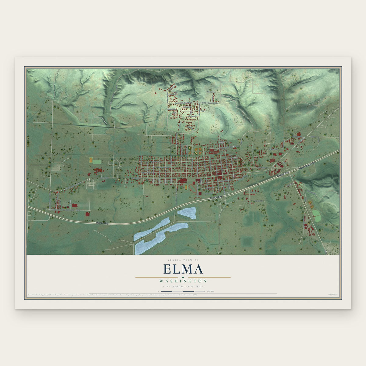 Elma, Washington map print, the full design
