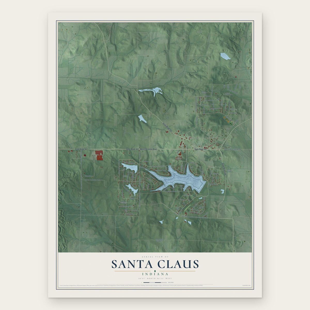 Santa Claus, Indiana map print, the full design
