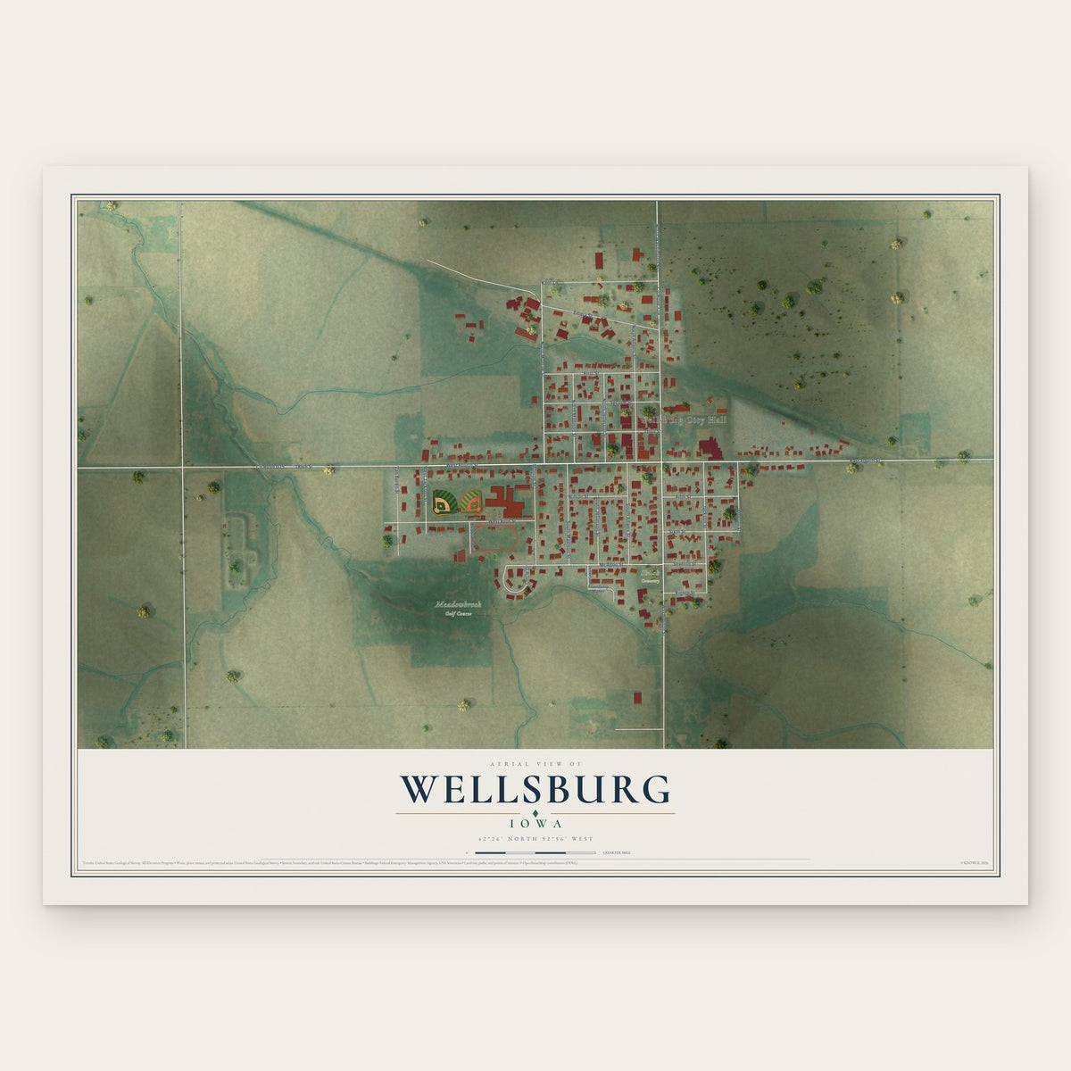 Wellsburg, Iowa map print, the full design