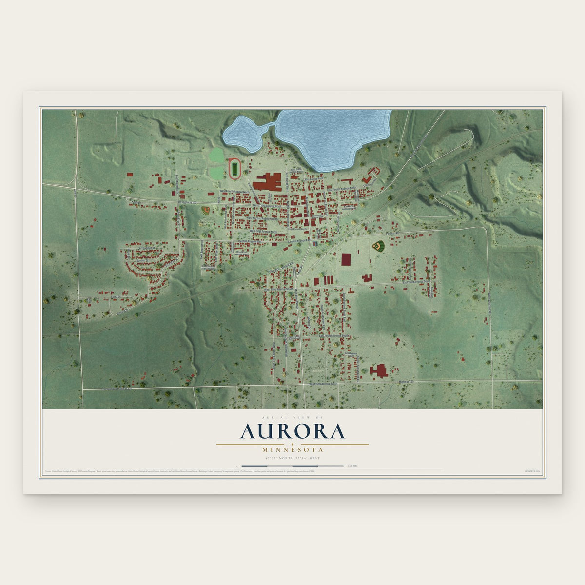 Aurora, Minnesota map print, the full design