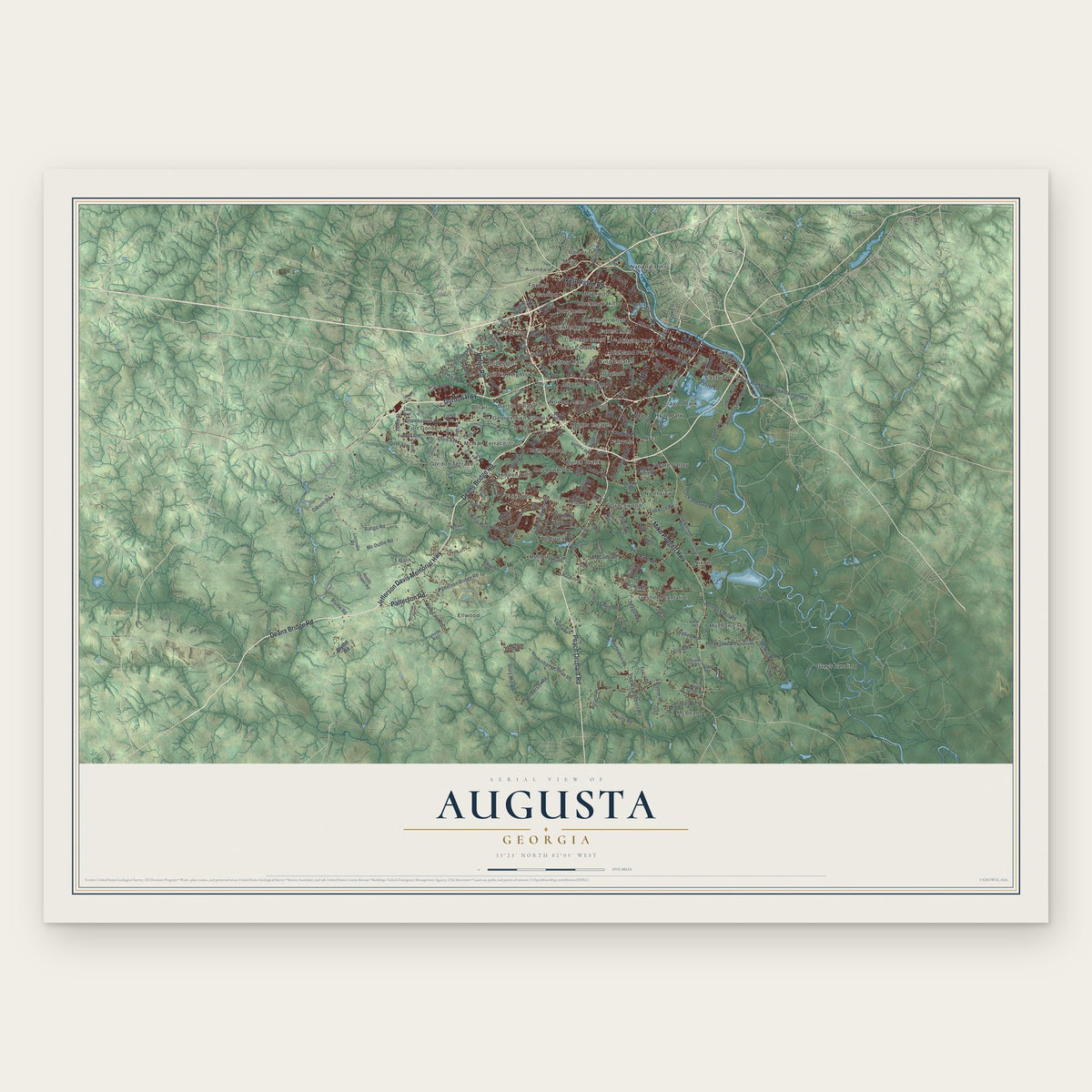 Augusta, Georgia map print, the full design