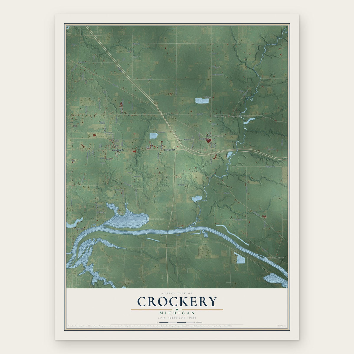 Crockery, Michigan map print, the full design