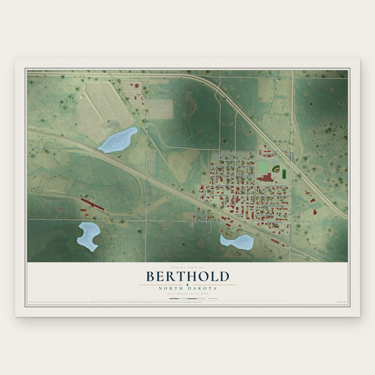 Berthold, North Dakota map print, the full design