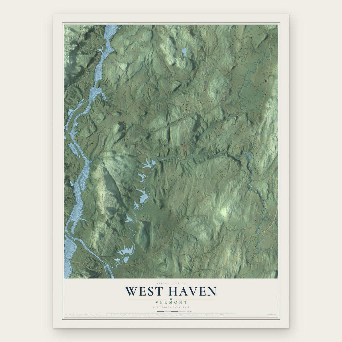 West Haven, Vermont map print, the full design