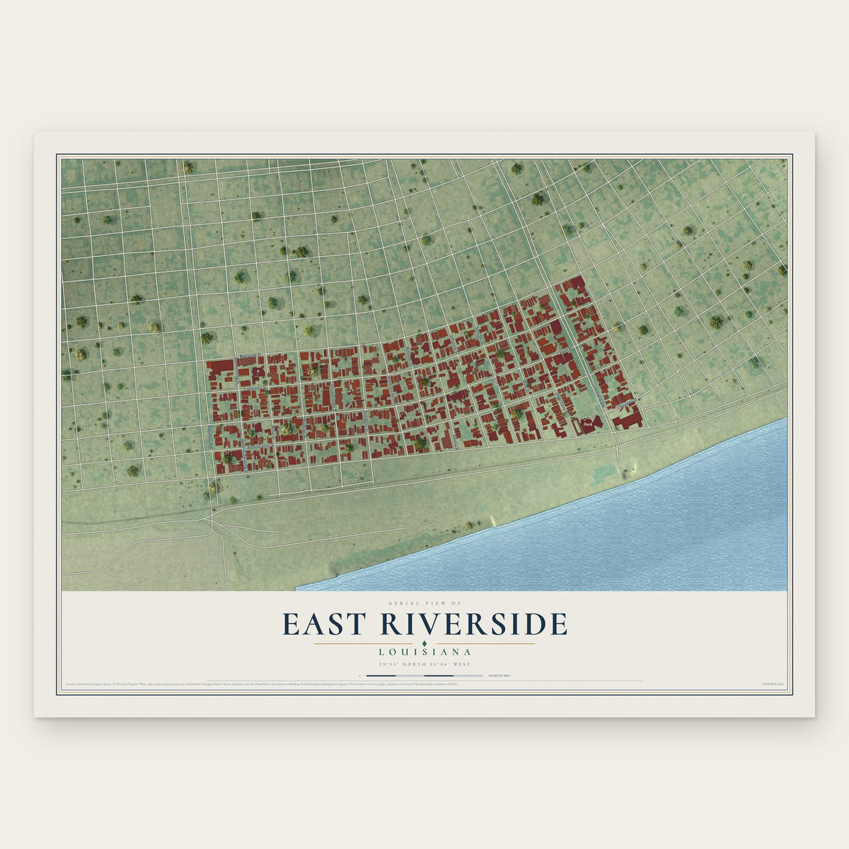 East Riverside, Louisiana map print, the full design