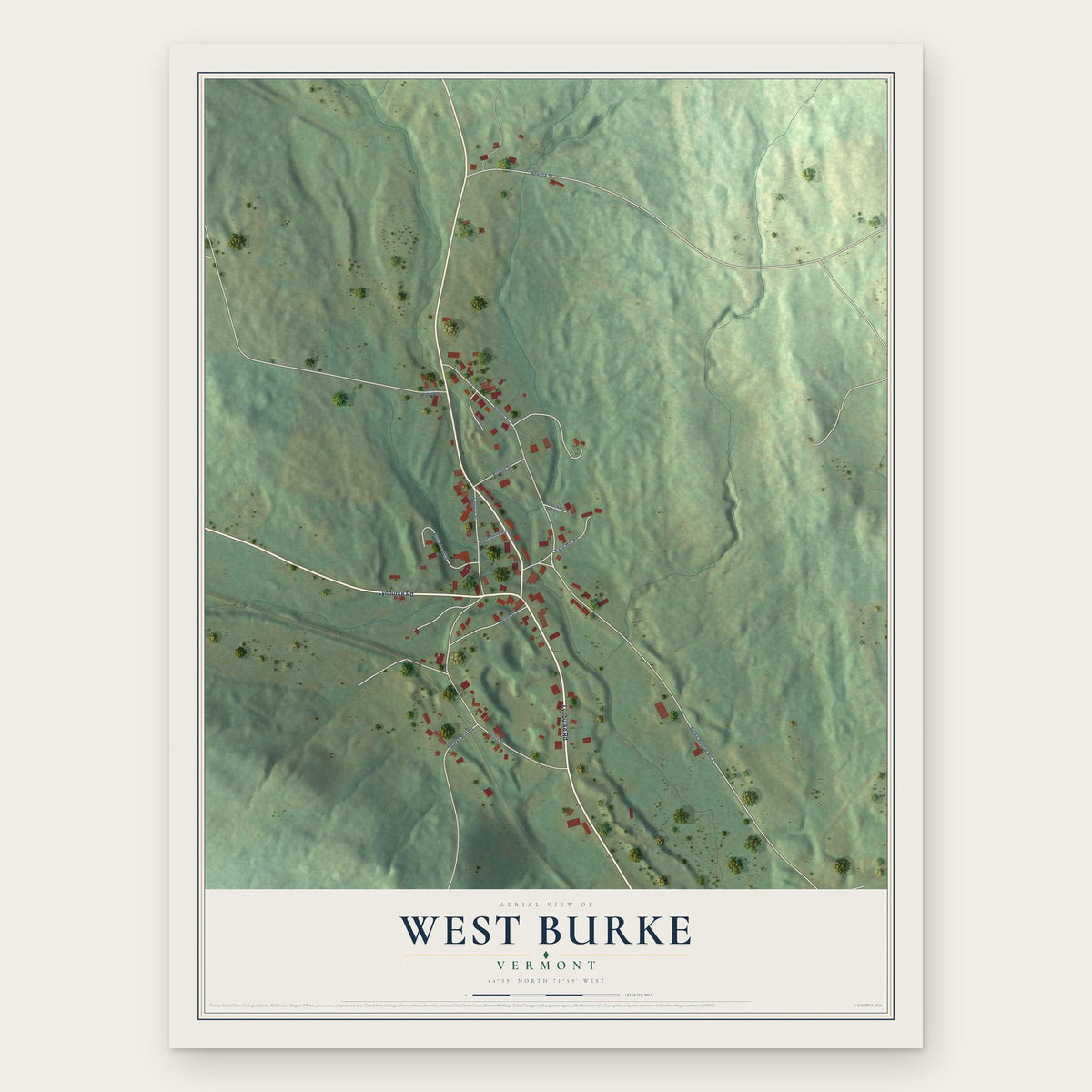 West Burke, Vermont map print, the full design