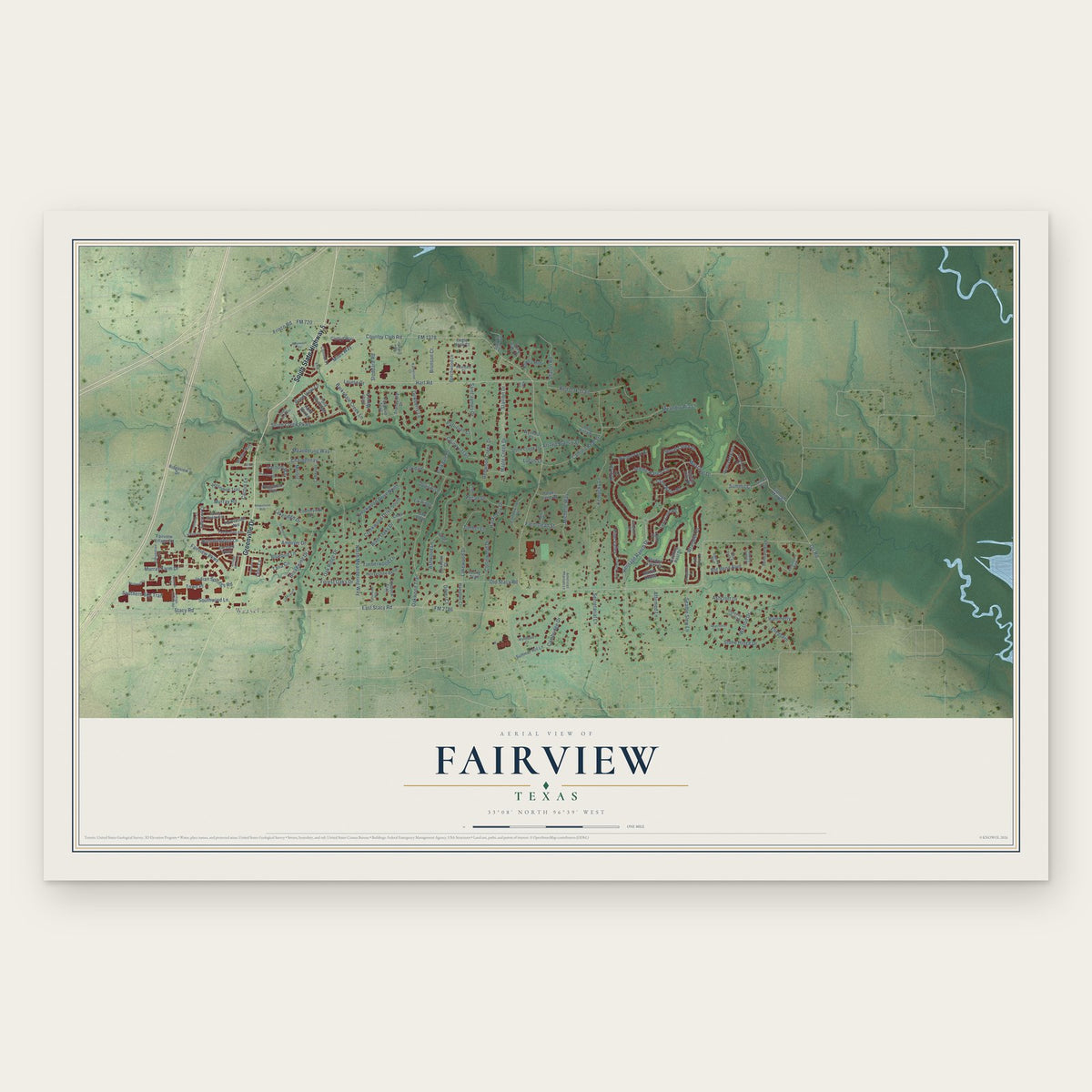 Fairview, Texas map print, the full design