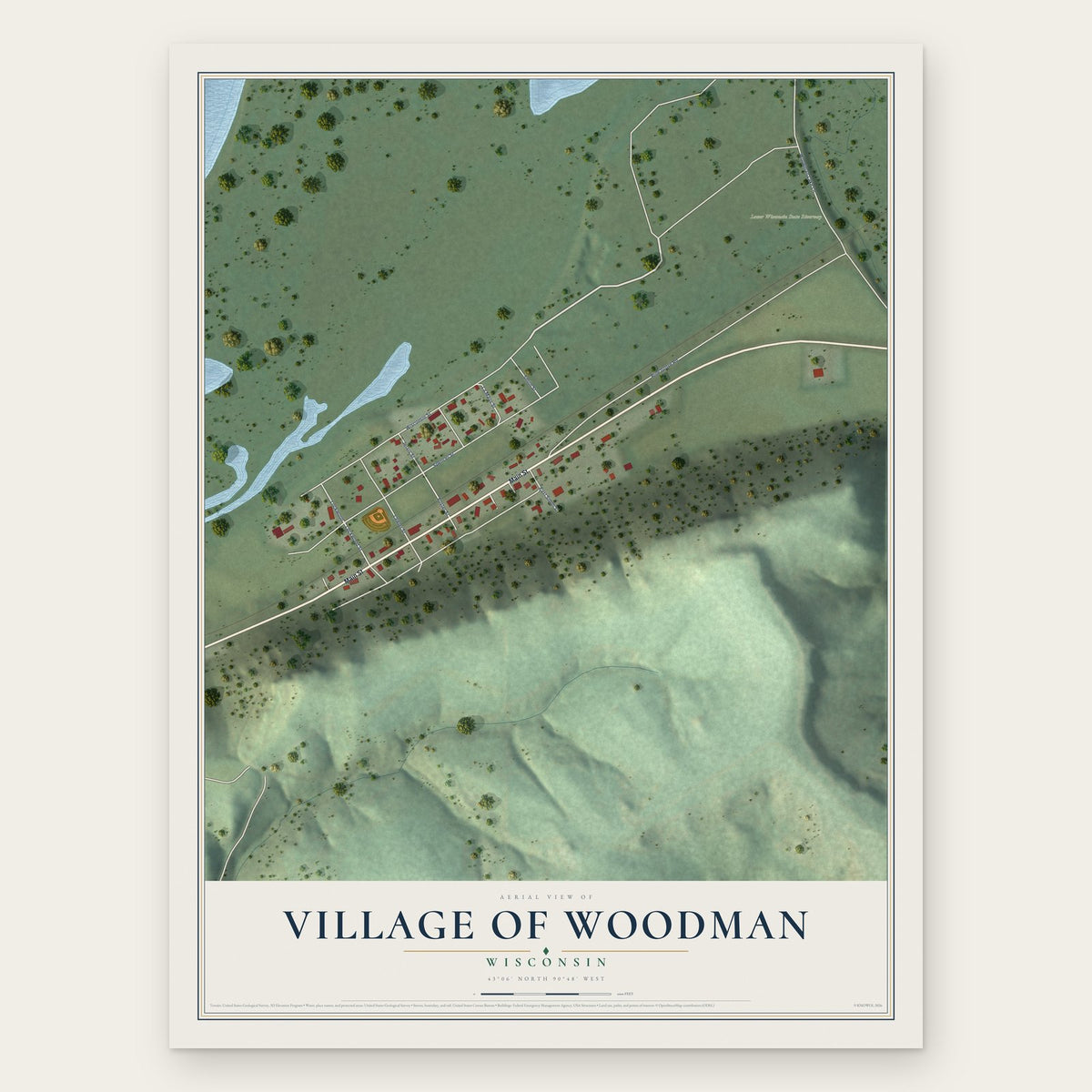 Woodman, Wisconsin map print, the full design