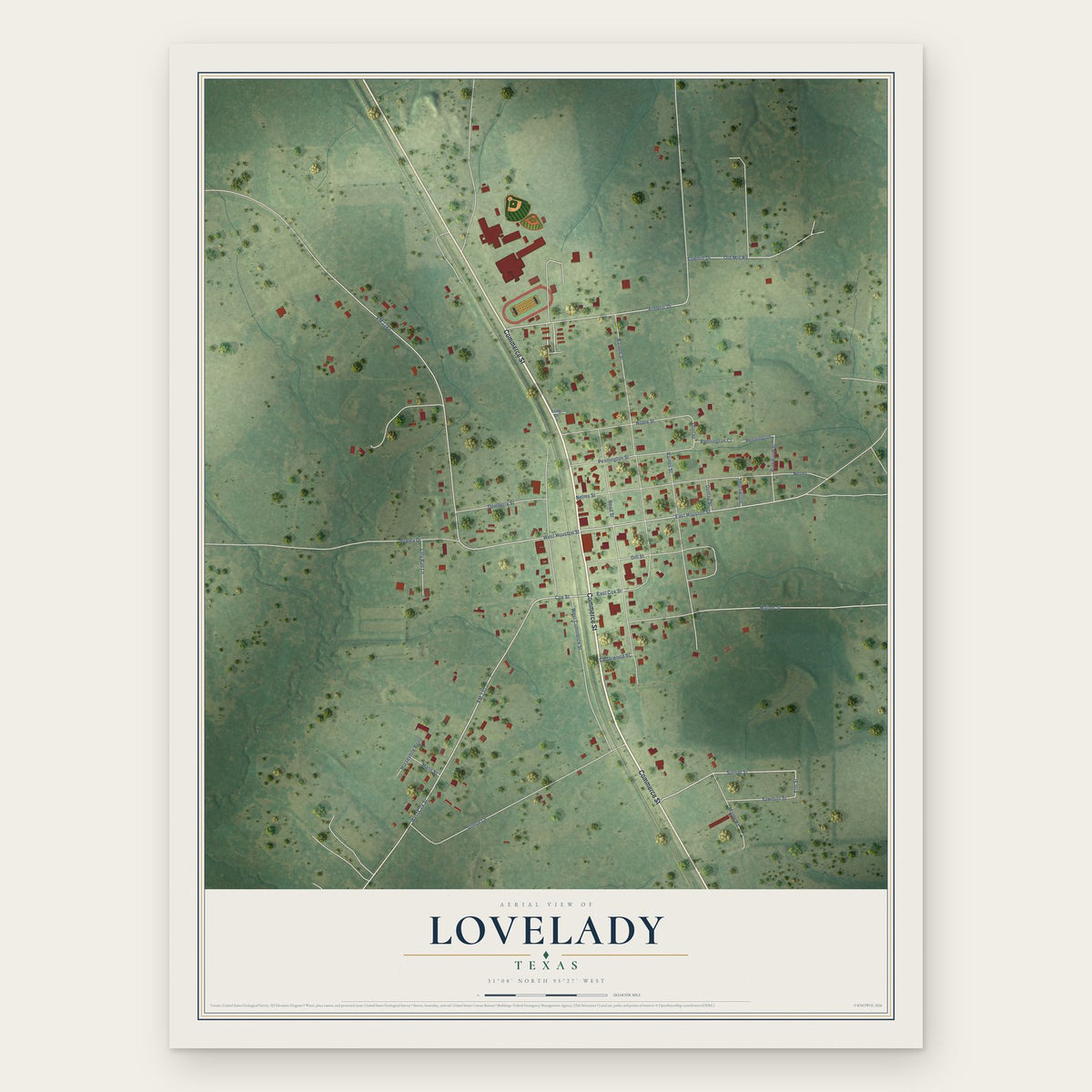 Lovelady, Texas map print, the full design