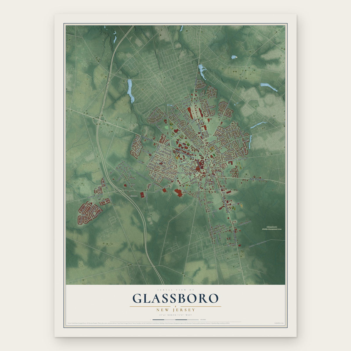 Glassboro, New Jersey map print, the full design