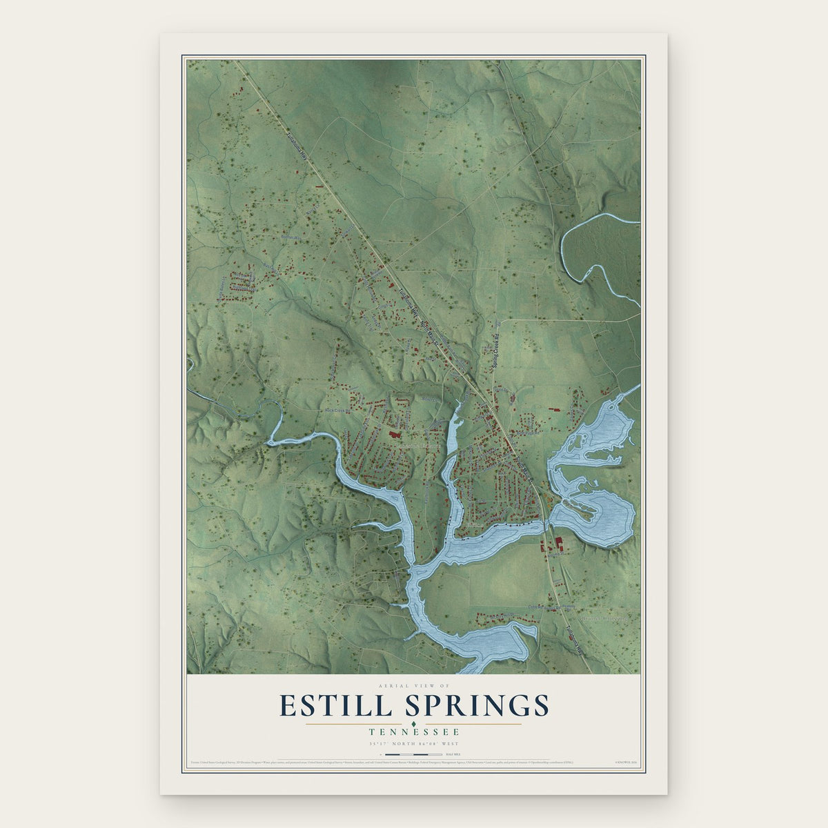 Estill Springs, Tennessee map print, the full design