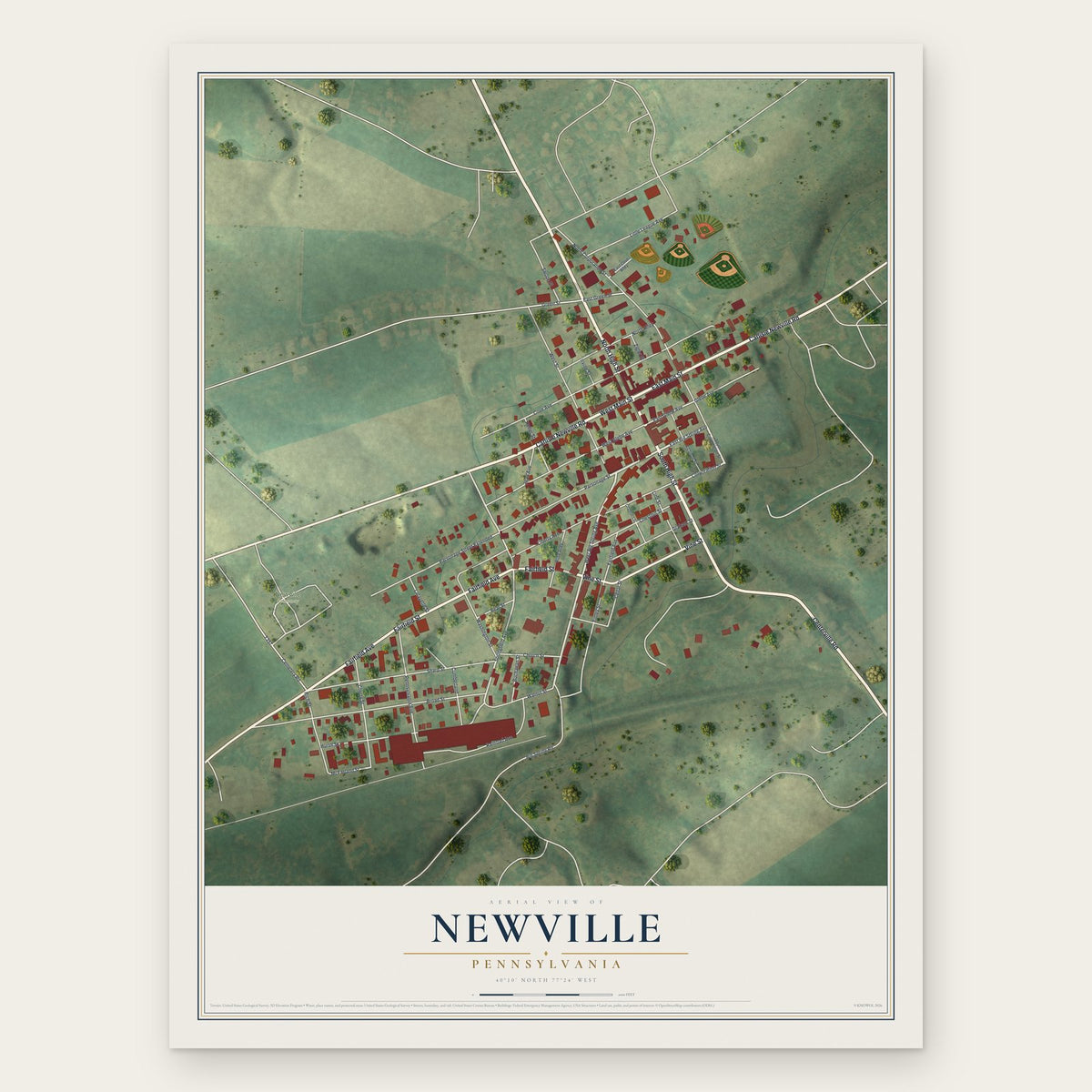 Newville, Pennsylvania map print, the full design