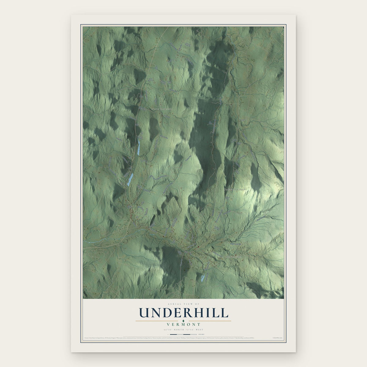 Underhill, Vermont map print, the full design