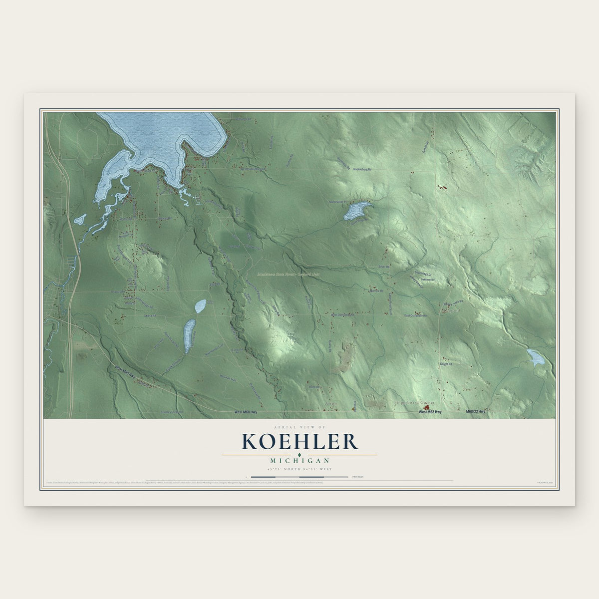 Koehler, Michigan map print, the full design