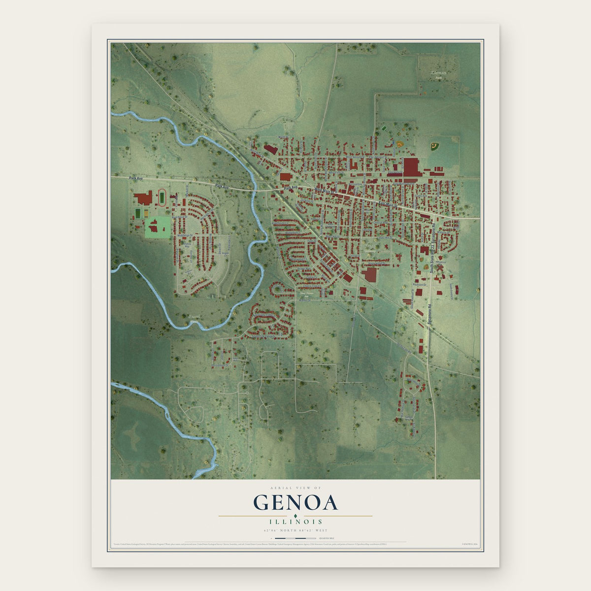 Genoa, Illinois map print, the full design