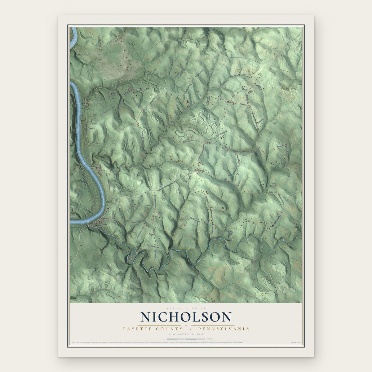 Nicholson, Fayette County, Pennsylvania map print, the full design