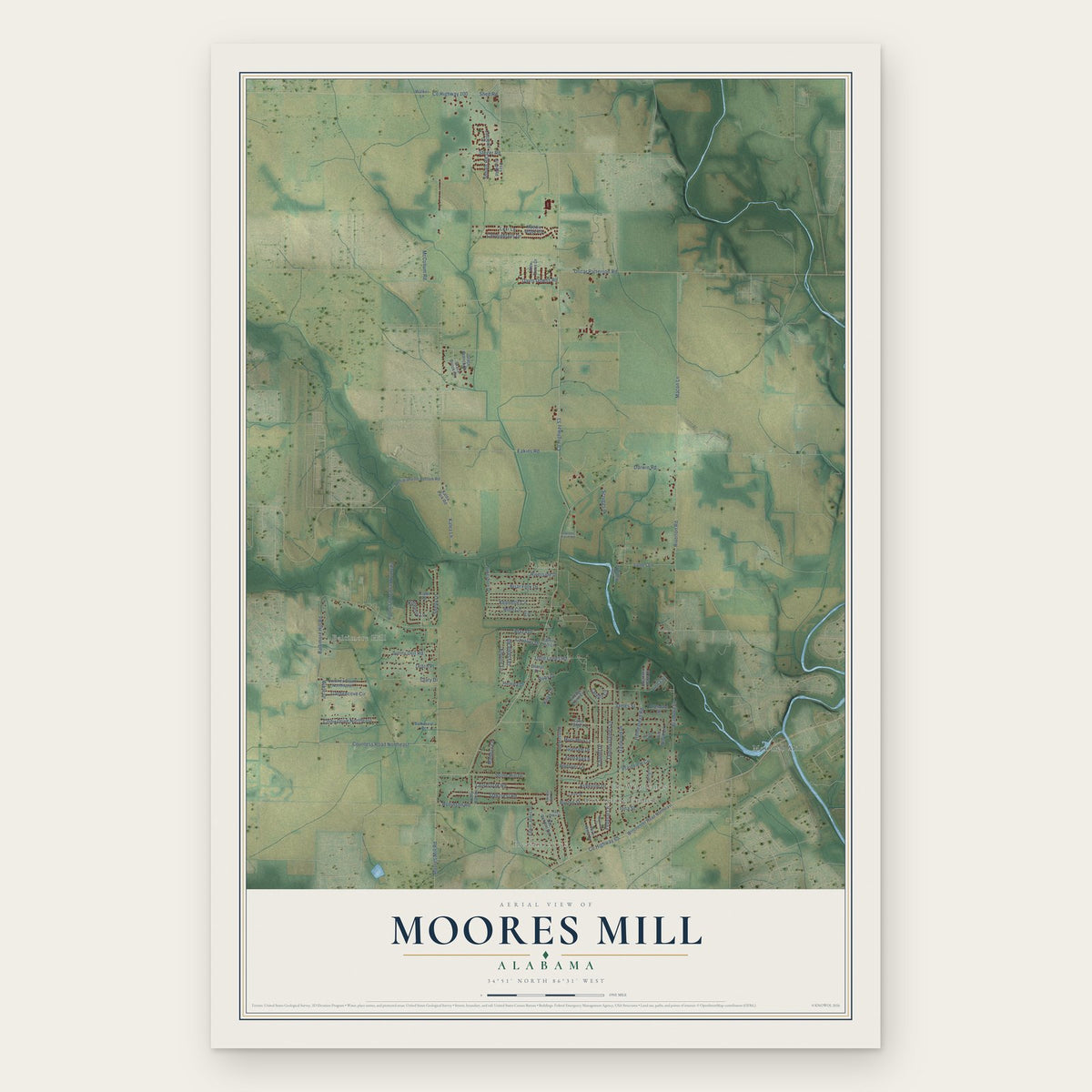 Moores Mill, Alabama map print, the full design