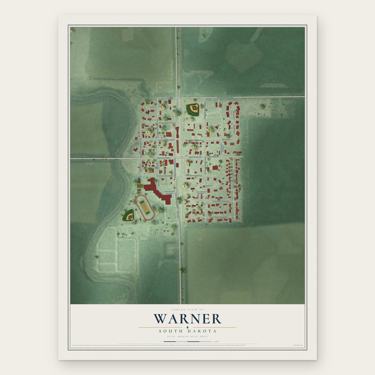 Warner, South Dakota map print, the full design