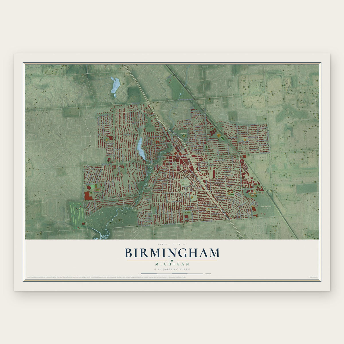 Birmingham, Michigan map print, the full design