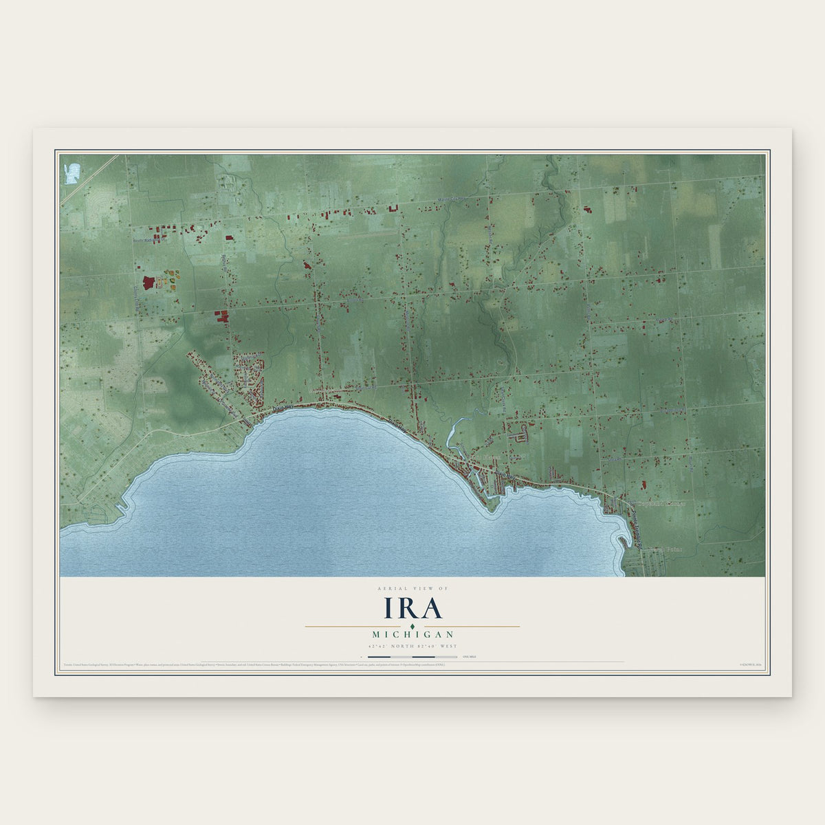 Ira, Michigan map print, the full design