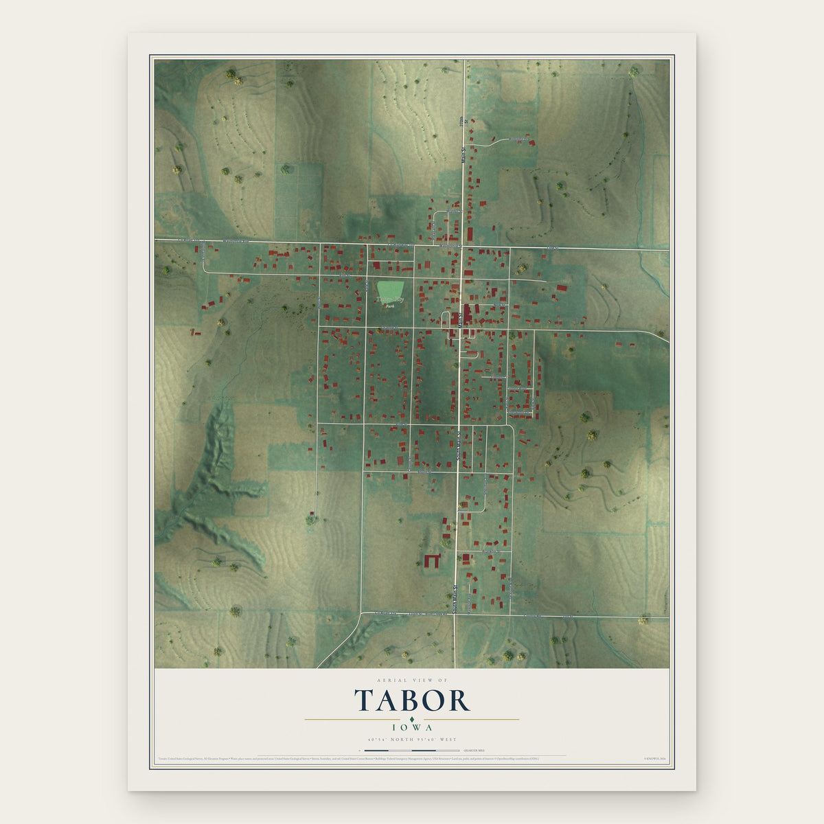 Tabor, Iowa map print, the full design