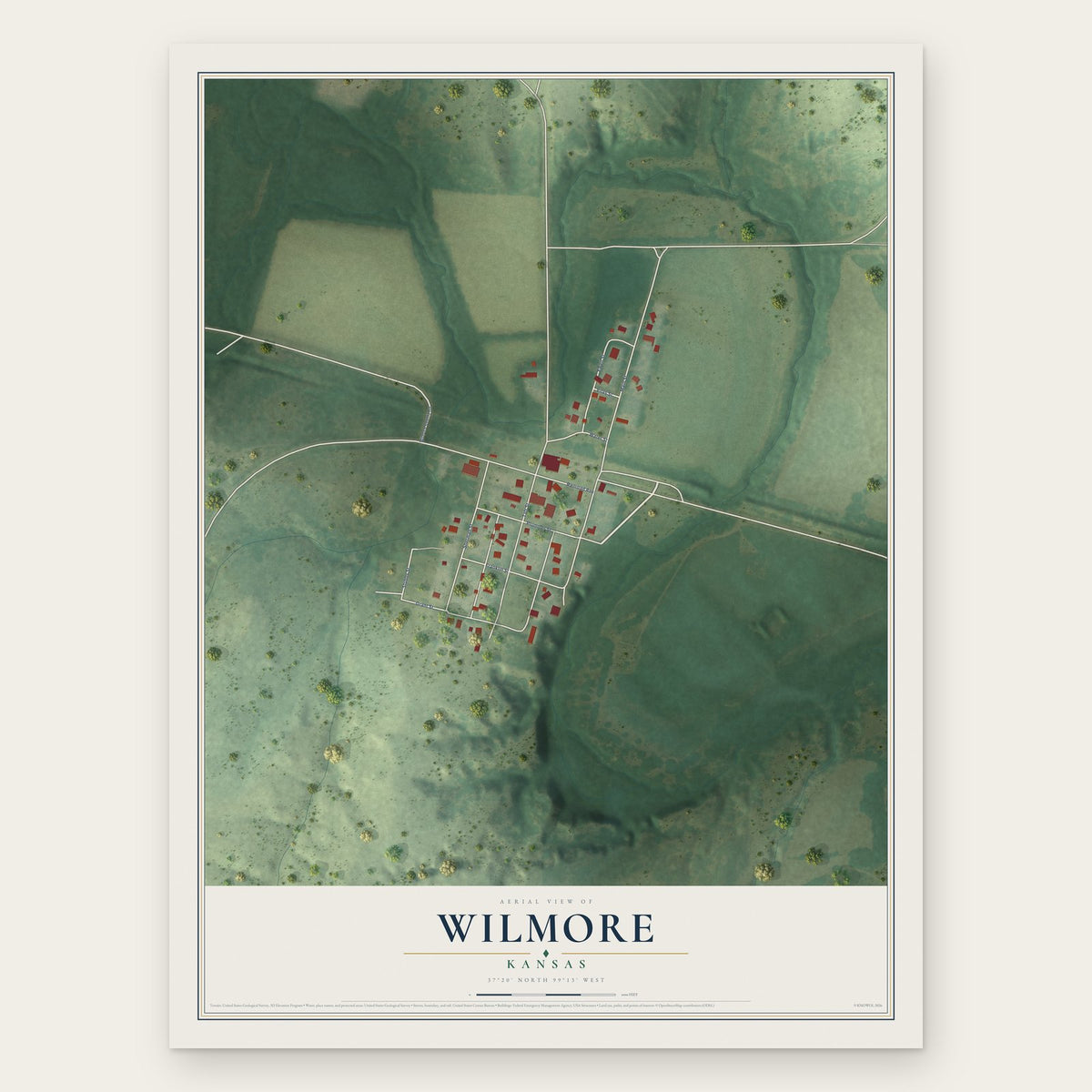 Wilmore, Kansas map print, the full design