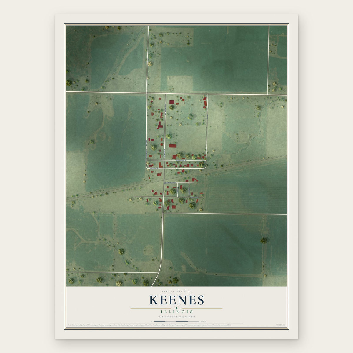 Keenes, Illinois map print, the full design