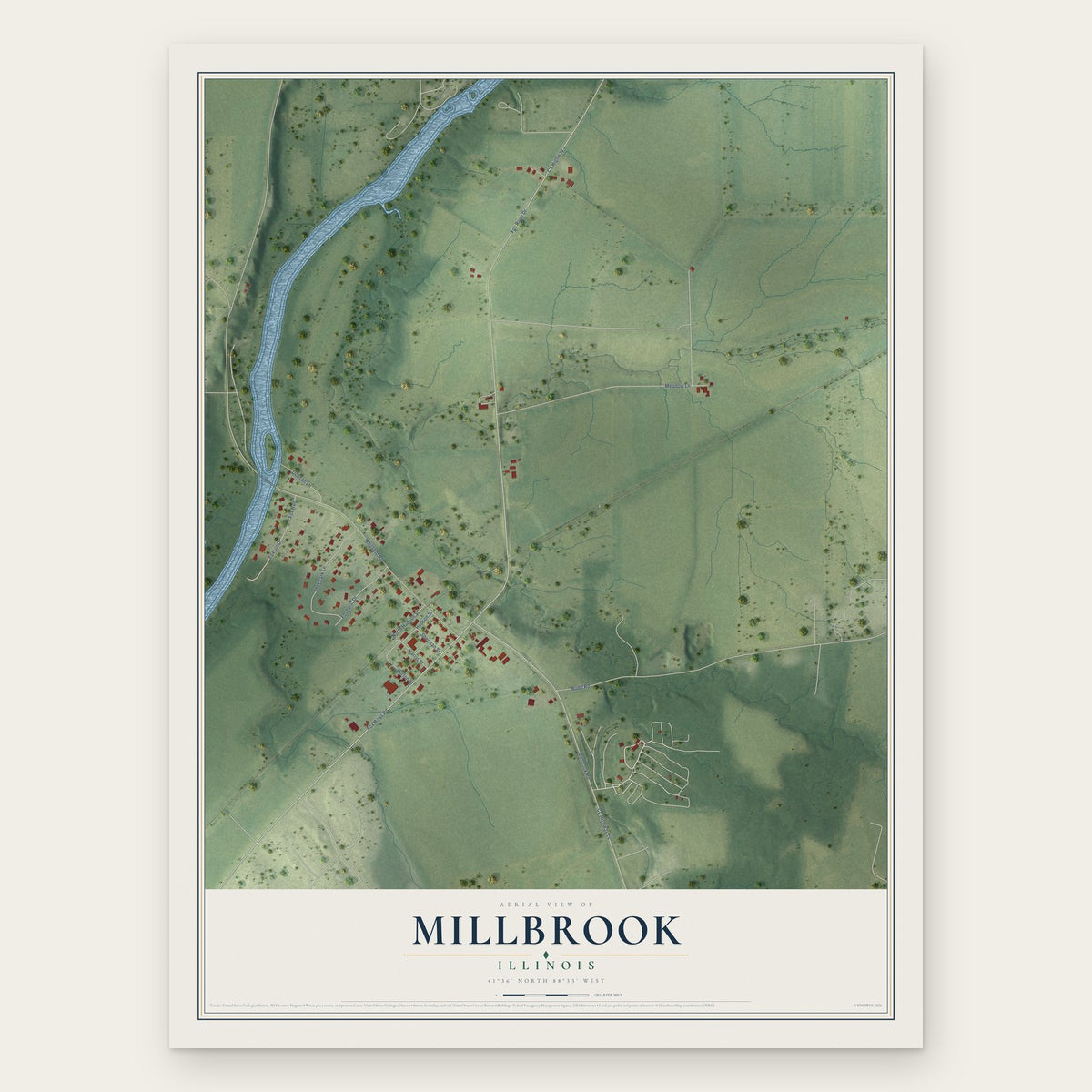Millbrook, Illinois map print, the full design