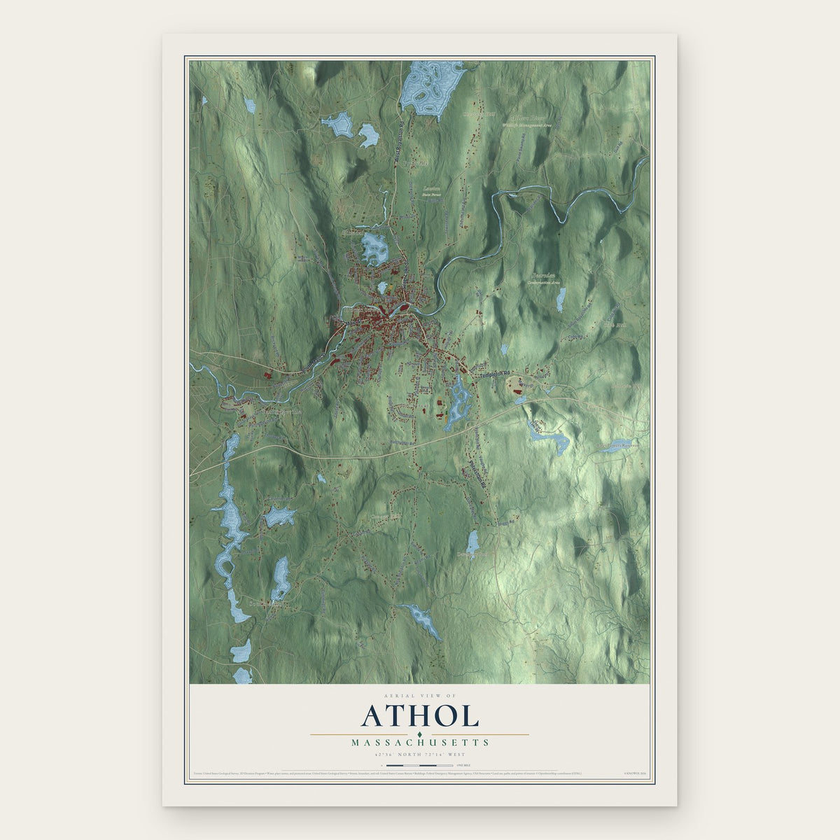 Athol, Massachusetts map print, the full design